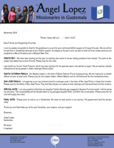 Angel Lopez Prayer Letter:  On the Job Because of Your Support