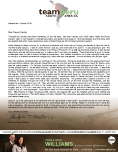 Chris Williams Prayer Letter:  God's Planning Is the Best Planning