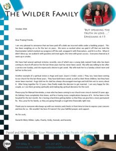 Daniel Wilder Prayer Letter:  A Weight Lifted