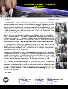James Belisle Prayer Letter:  My Trip to Argentina