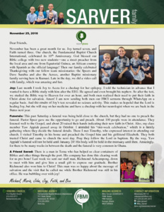 Mike Sarver Prayer Letter: Much for Which to Give Thanks