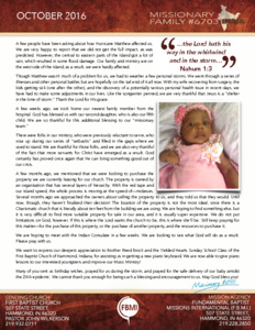 Missionary 6703 Prayer Letter:  A Shelter in the Time of Storms