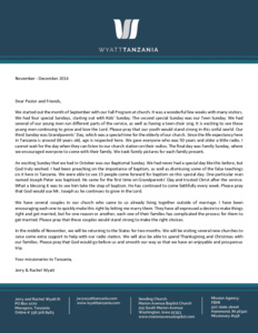 Jerry Wyatt III Prayer Letter:  Baptismal Sunday