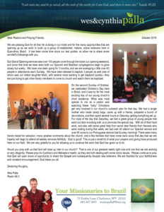 Wes Palla Prayer Letter:  Grand Opening Services