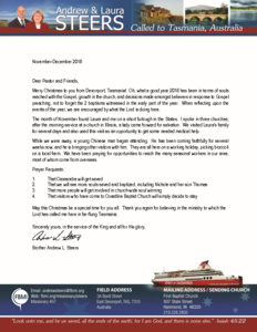 Andrew Steers Prayer Letter:  Oh, What a Good Year 2016!