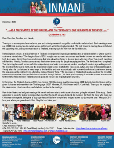 Chad Inman Prayer Letter:  ". . . a tree planted by the waters, and that spreadeth out her roots by the river . . . ."