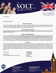 Dave Solt Prayer Letter: Merry Christmas 2016!