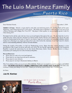 Luis Martinez Prayer Letter:  Greater Works for Christ in 2017!
