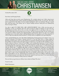Micah Christiansen Prayer Letter:  We Have a Departure Date!