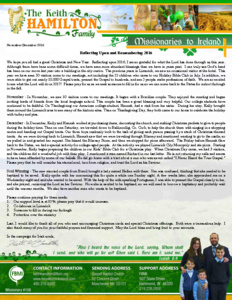Keith Hamilton Prayer Letter:  Reflecting Upon and Remembering 2016