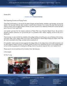 Paul Lung Prayer Letter:  Thank God for His Healing