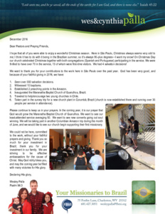 Wes Palla Prayer Letter:  What Your Partnership Accomplished This Year