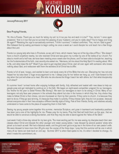 Heather Kokubun Prayer Letter:  Be Strong!
