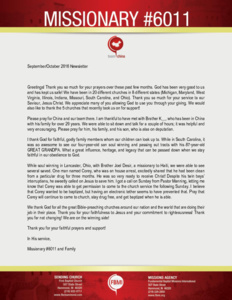 Missionary #6011 Prayer Letter:  Thankful for the Example of Godly Family Members