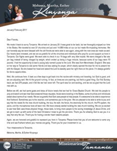 Mshama Kinyonga Prayer Letter:  Back in Tanzania