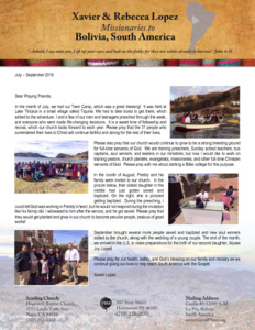 Xavier Lopez Prayer Letter: Camp, College, and Converts
