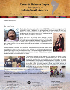 Xavier Lopez Prayer Letter:  Our Beautiful Daughter Alyssa Has Been Born!