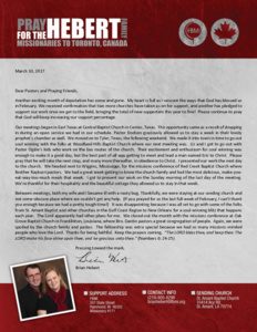 Brian Hebert Prayer Letter:  Increasing Our Faith
