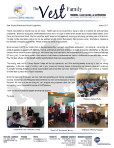 Charlie Vest Prayer Letter:  A Ministry of Helps and Support