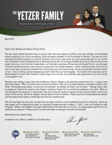 Christopher Yetzer Prayer Letter: An Anniversary and a Birthday
