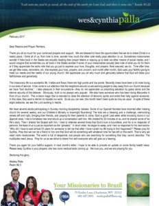 Wes Palla Prayer Letter:  Homeless Now But Heaven-Bound