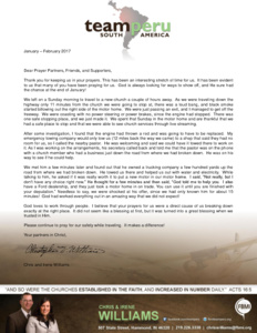 Chris Williams Prayer Letter:  God Works Through Our Trials