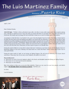 Luis Martinez Prayer Letter:  32nd Church Anniversary!