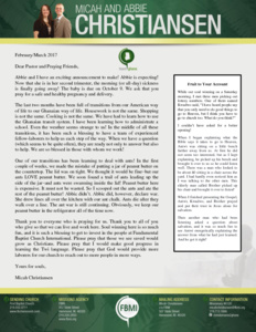 Micah Christiansen Prayer Letter:  Baby Announcement!