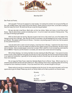 Ron Back Prayer Letter:  New Converts Excited About Attending Church