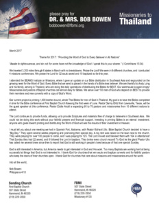 Bob Bowen Prayer Letter: Our Warehouse Is Empty!