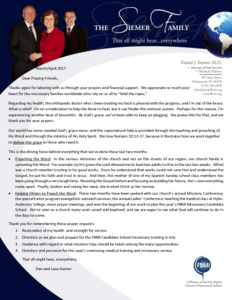 Dan Siemer Prayer Letter:  God's Driving Force of Grace