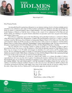 Mark Holmes Prayer Letter:  Expansion and Maturity