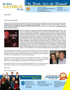 Brian George Prayer Letter:  Furlough Travels