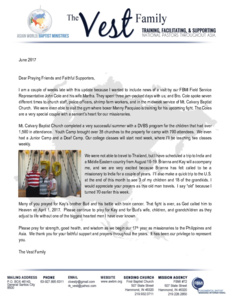 Charlie Vest Prayer Letter: Our 17th Year as Missionaries to the Philippians and Asia