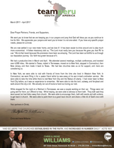 Chris Williams Prayer Letter:  A Little Bit of God's Love