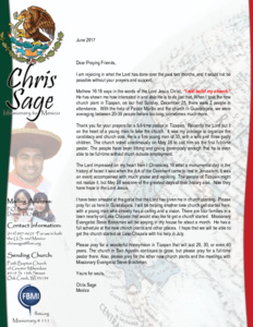 Chris Sage Prayer Letter:  God's Grace in Church Planting