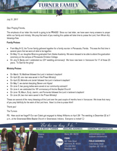 Ben Turner Prayer Letter:  PRAISE the Lord!
