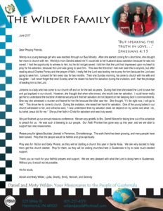 Daniel Wilder Prayer Letter:  The Prayer of Faith