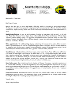 Warren Storm Prayer Letter:  Bus Ministries Continue
