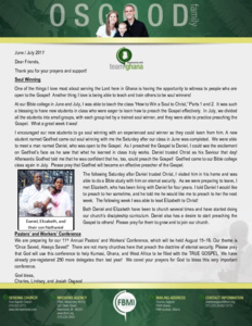 Charles Osgood Prayer Letter:  Soul Winning and Training Soul Winners