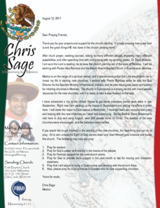 Christopher Sage Prayer Letter:  Base Established for Church Planting