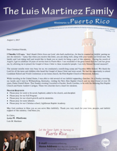 Luis Martinez Prayer Letter:  19 Years in Puerto Rico