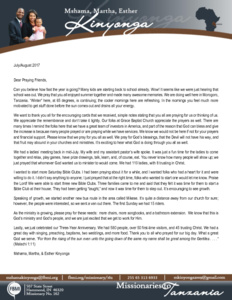 Mshama Kinyonga Prayer Letter:  Three-Year Anniversary Service