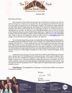 Ron Back Prayer Letter: God Is So Good!