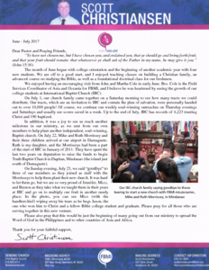 Scott Christiansen Prayer Letter: A New Step