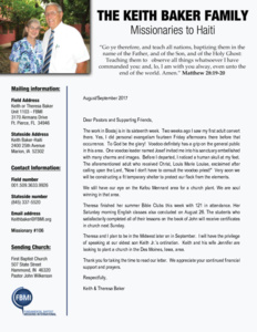 Keith Baker Prayer Letter:  Voodoo's Grip
