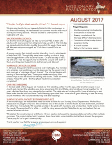 Missionary 6703 Prayer Letter:  Great Summer Months!