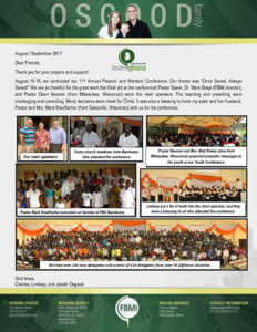 Charles Osgood Prayer Letter:  11th Annual Pastors' and Workers' Conference