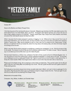 Christopher Yetzer Prayer Letter: Beautiful Italy