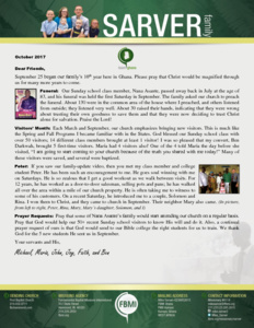 Mike Sarver Prayer Letter:  Praise the Lord for 50+ Visitors